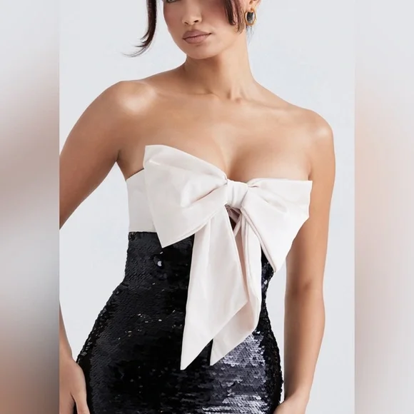 House of CB Black and White Strapless Dress - Picture 5 of 16